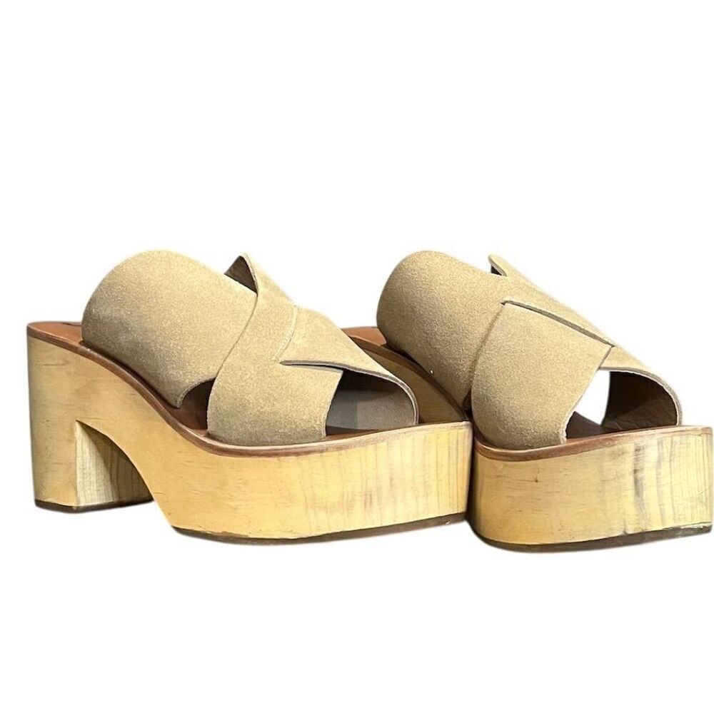 Free People Kora Platform Clog Sandals Taupe Suede 8.5 Hippie Boho Festival